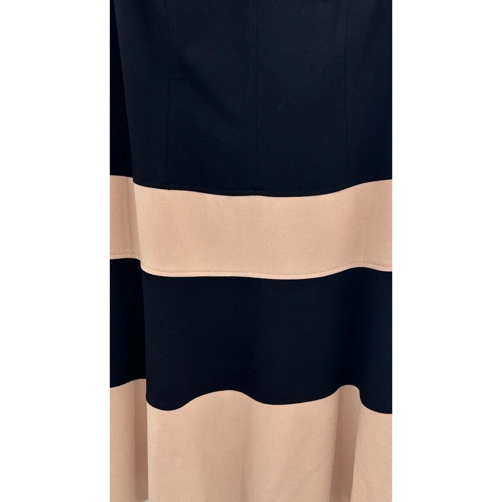 Anne Klein Women Black Tan Colorblock Cap Sleeve Fit Flare Dress Size 10 Career - Picture 3 of 8